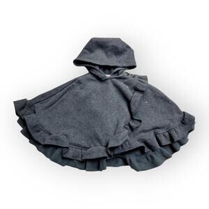 Max Studio Baby Gray Sparkly Snap Ruffles Poncho Hooded 12 Months Holidays Cute